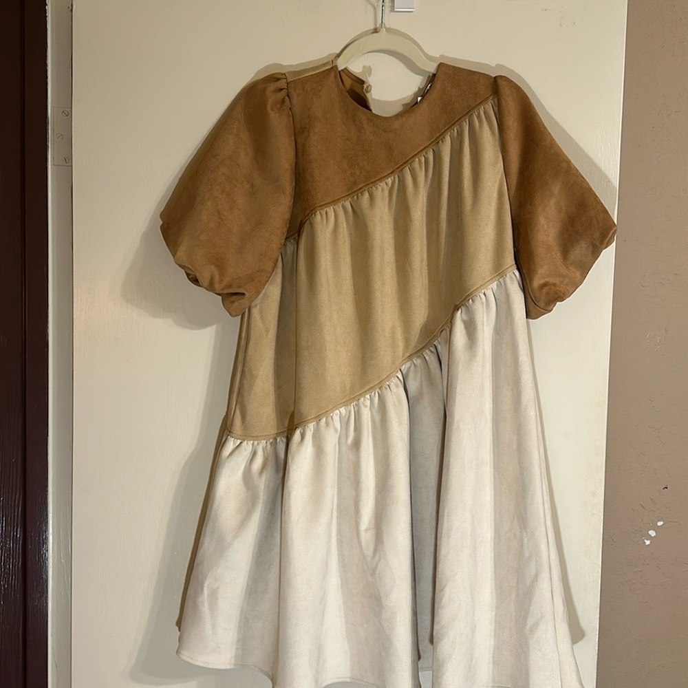 THML  Camel suede colorblock dress